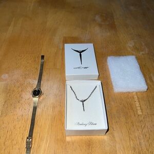 Gold Watch and Sterling Silver Necklace Set